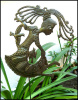 Handcrafted Garden Metal Plant Stake - Girl with Birds - Outdoor Yard Decor - Haitian Recycled Steel
